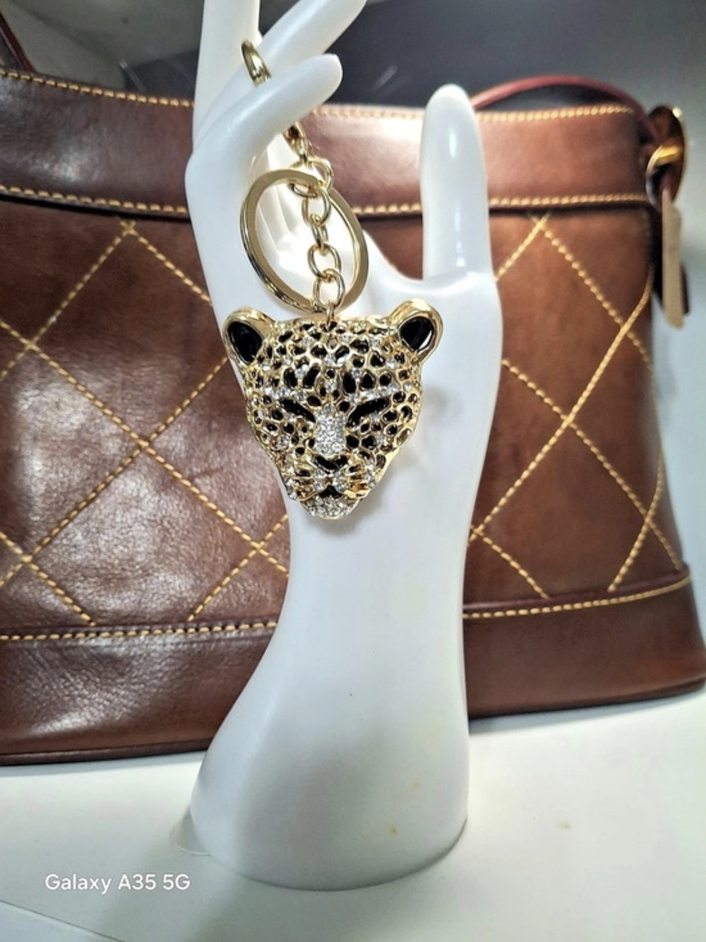 Leopard Head Keychain Bag Charm in Gold & Black New